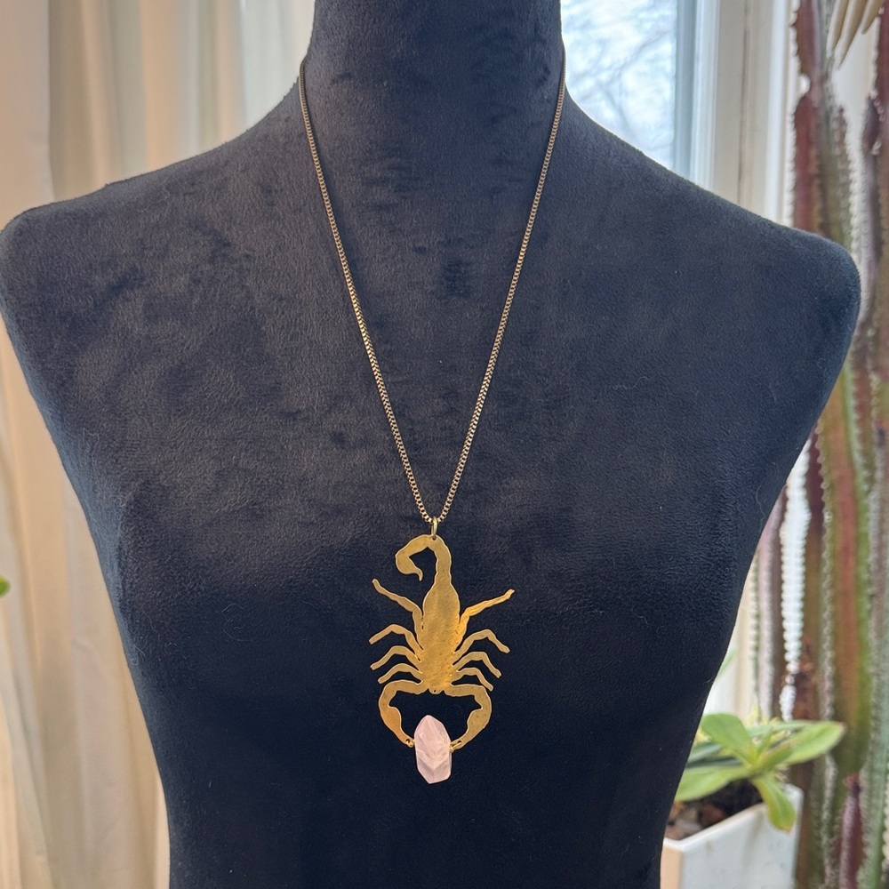 Elegant Gold Scorpion Necklace with Rose Quartz
